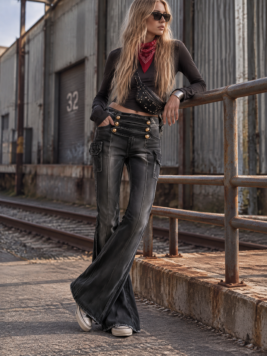 Studded Faux Leather Flare Pants