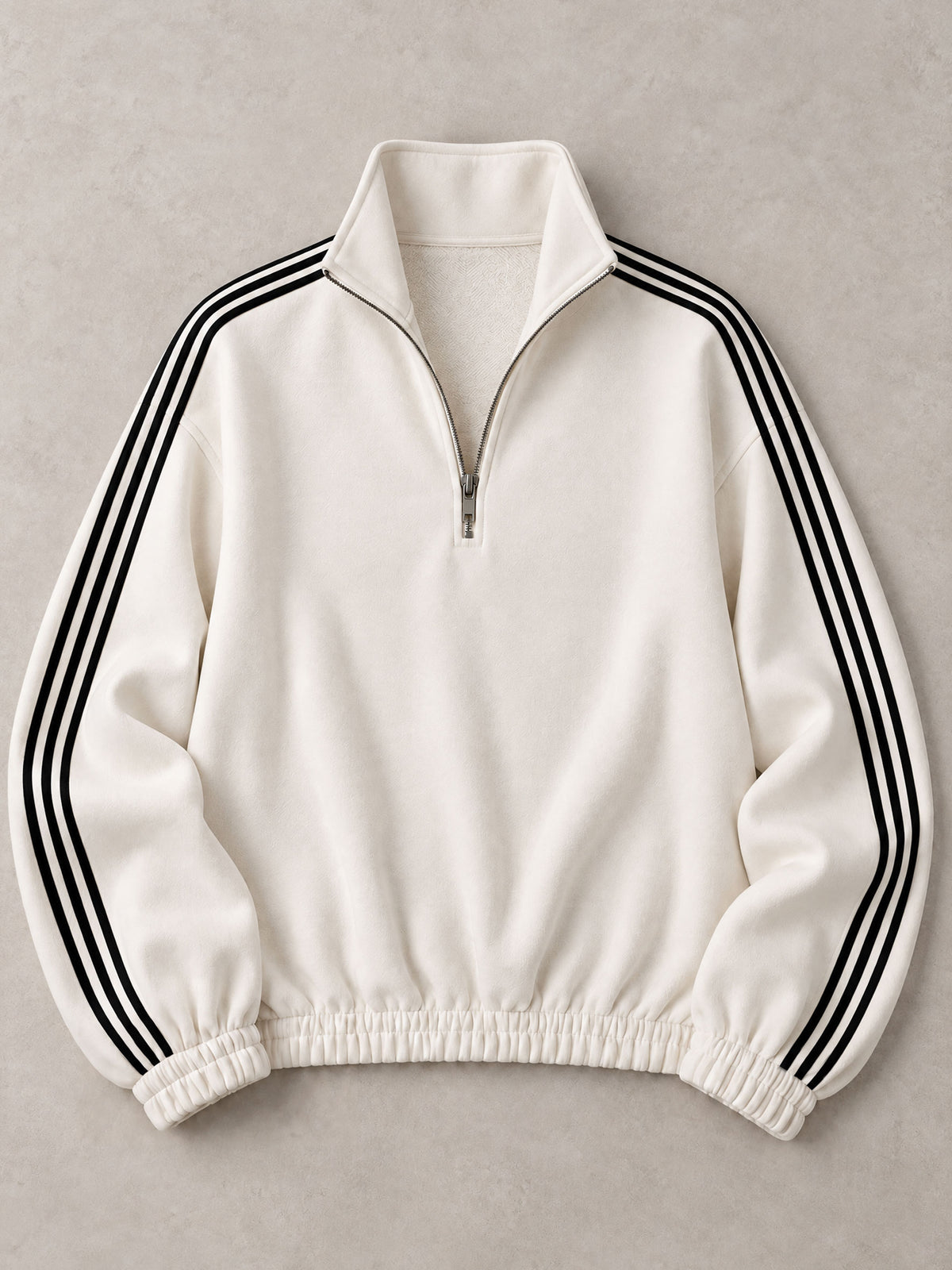 Casual Sporty Black Ribbon White Half-Zip Sweatshirt And Wide-Leg Pants Set