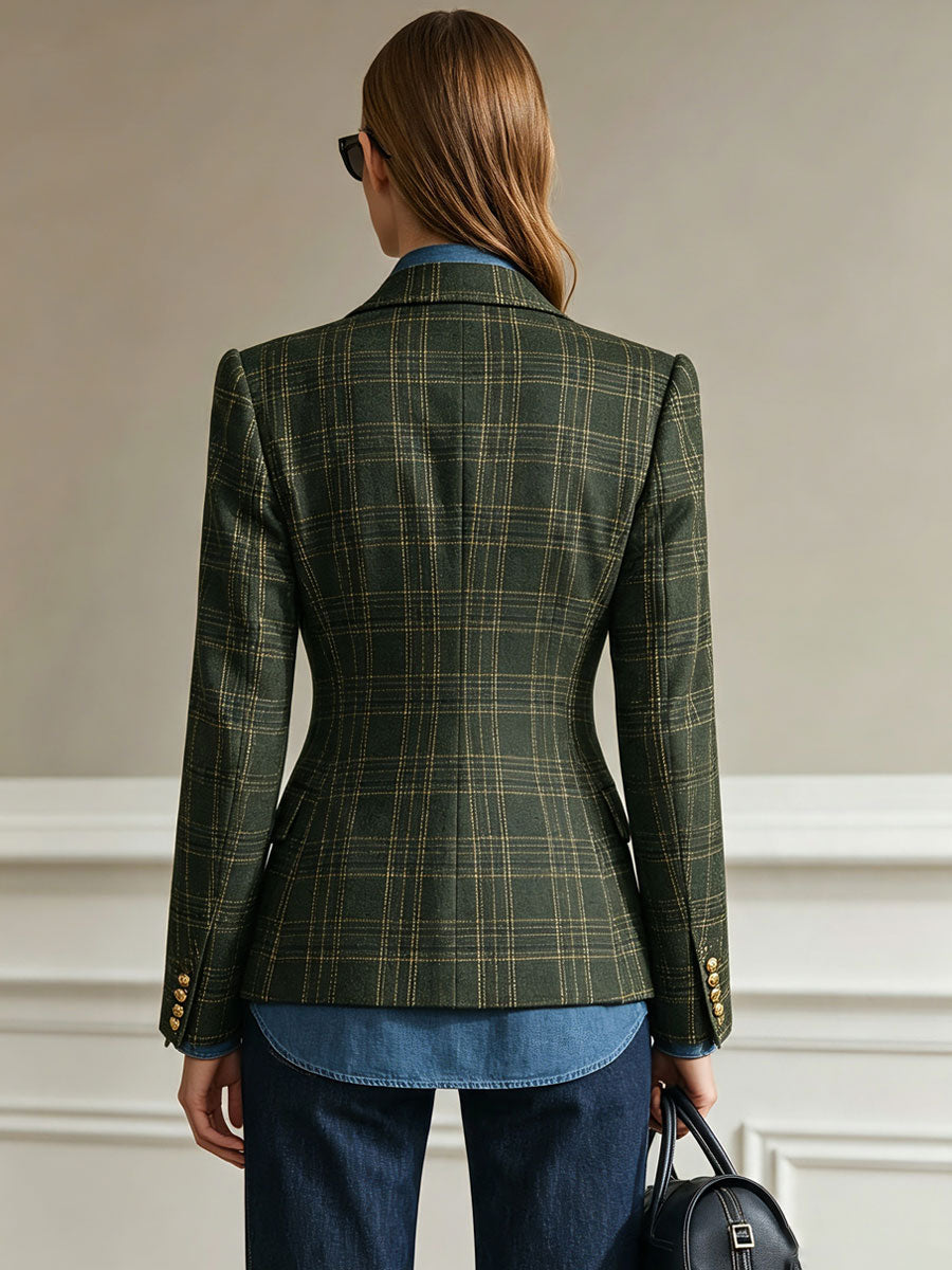 Simple Retro Dark Green Plaid Blazer