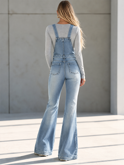 Women’s Light Denim Overall Jumpsuit With Gold Buttons