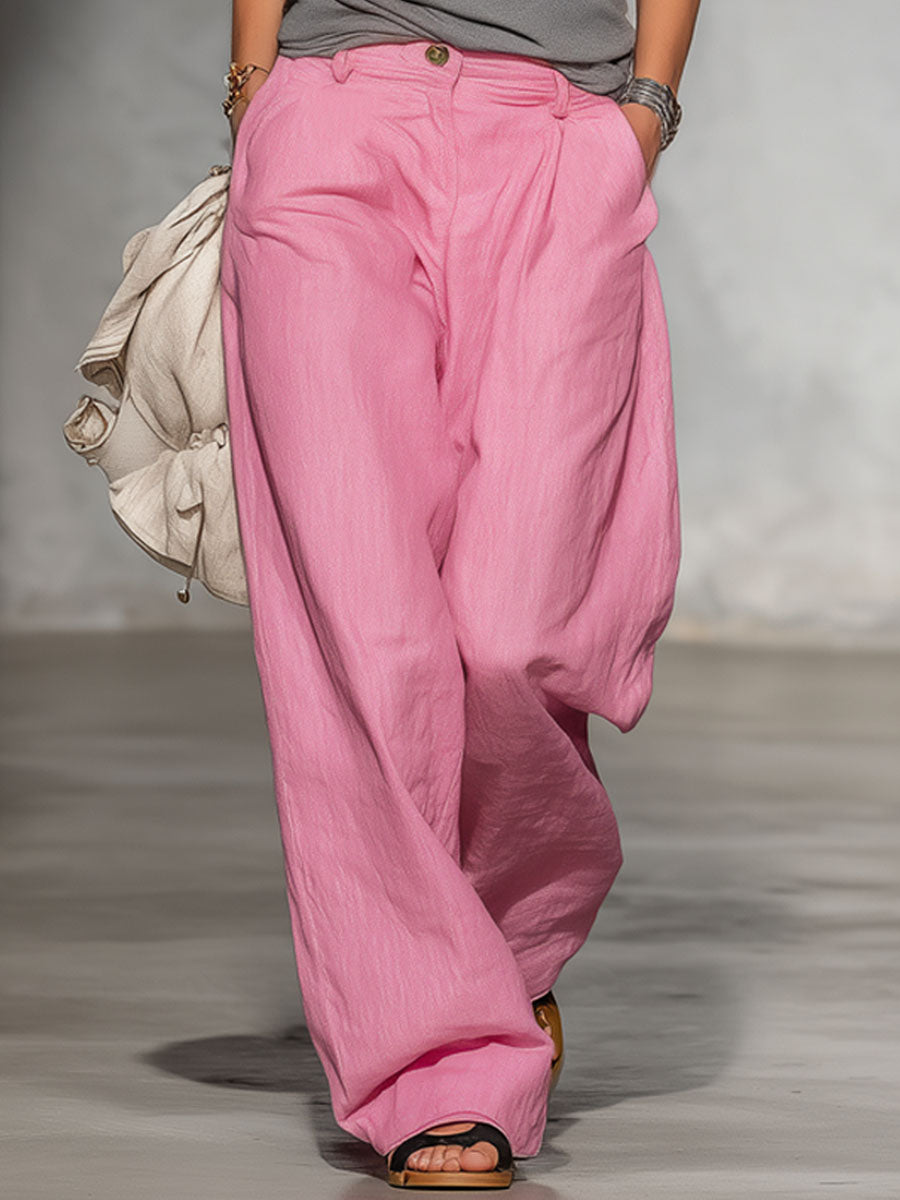 Round-neck Sleeveless Top And Cotton And Linen Wide-leg Pants Set