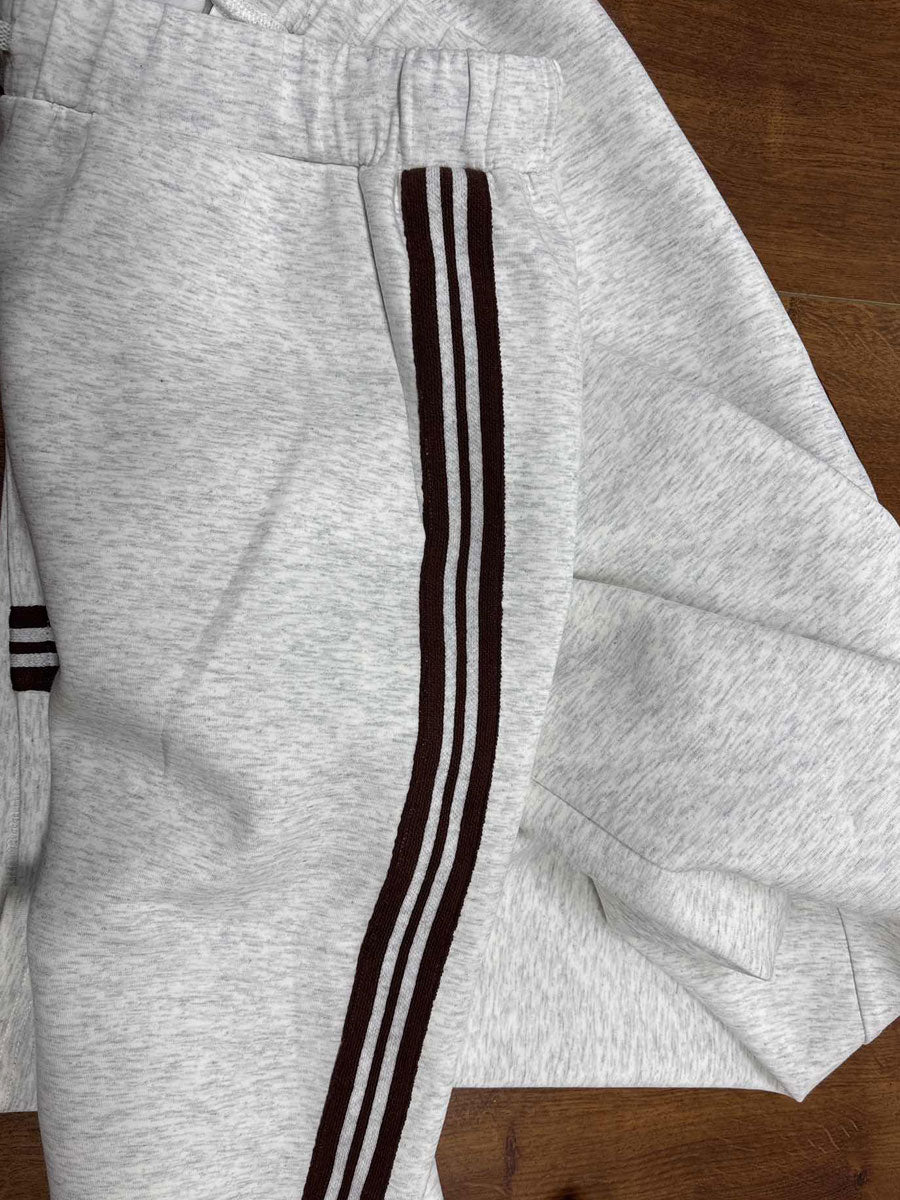 Retro Sporty Webbing Grey-white Half-zip Sweatshirt And Wide-leg Pants Set