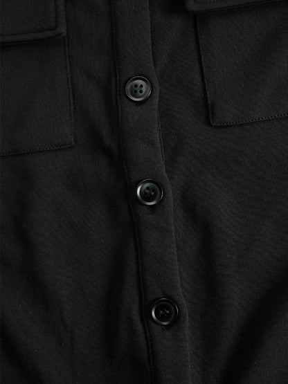 Black Collared Button-down Sleeveless Top And Trousers Set