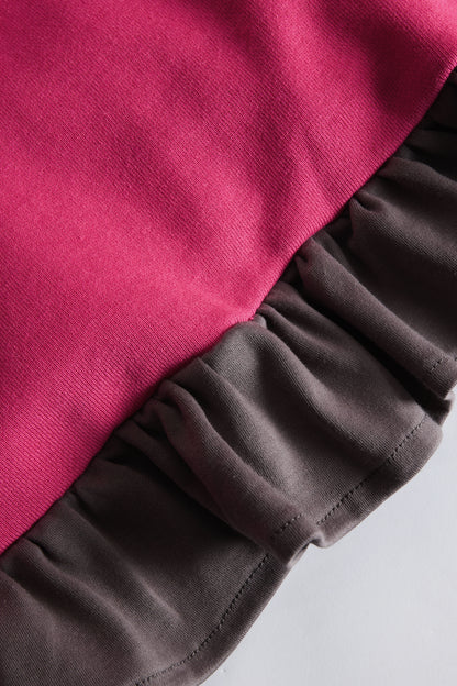 Sporty Color-blocked Ruffled Half-zip Hooded Long-sleeved Mini Dress