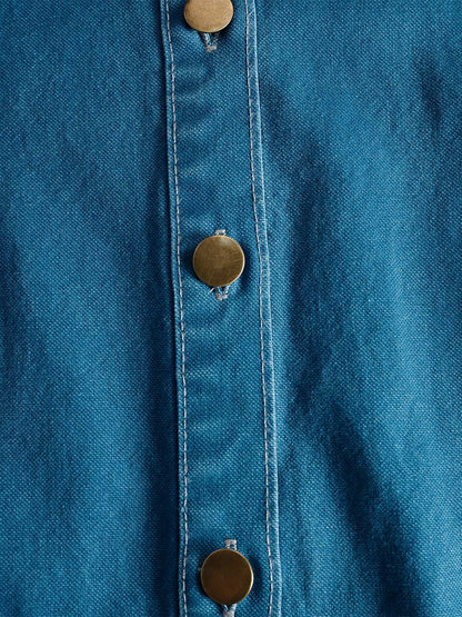 Exquisite Fashionable Front Button V-neck Short-sleeved Outer Cover Organza Blue Denim Maxi Dress