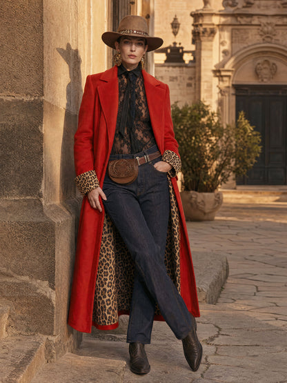 Lapel Single-breasted Leopard Print Coat