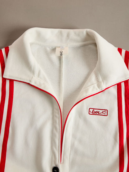 Sporty Retro Red Ribbon White Cotton Sleeveless Jumpsuit
