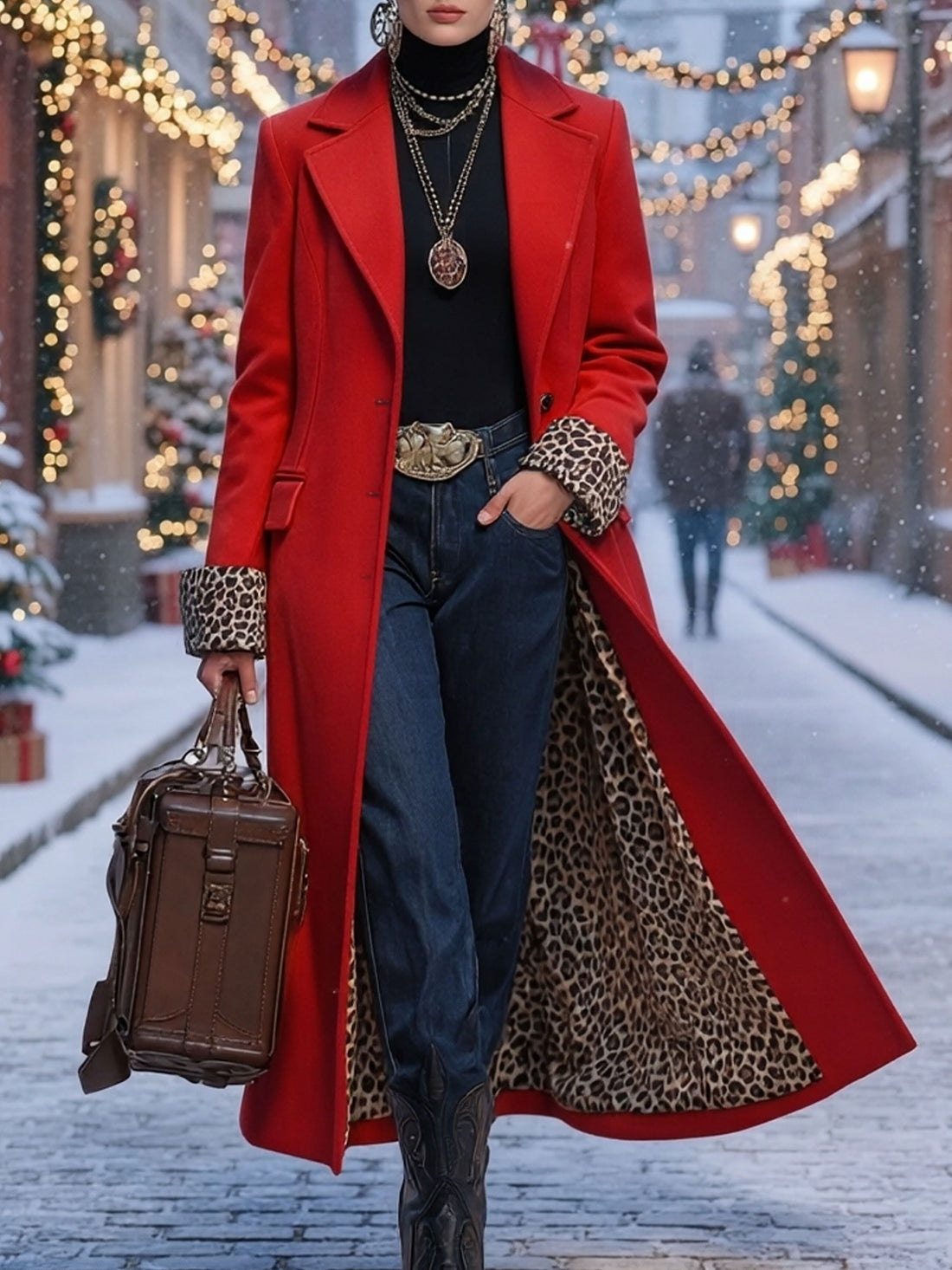 Lapel Single-breasted Leopard Print Coat