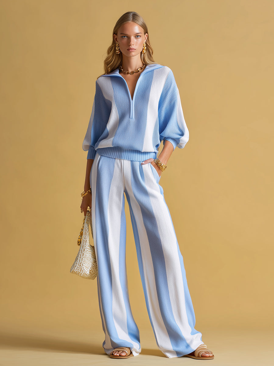 Casual And Comfortable Striped Knit Two-piece Set