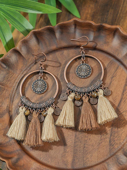 Vintage Distressed Bohemian Tassel Necklace Earrings Set