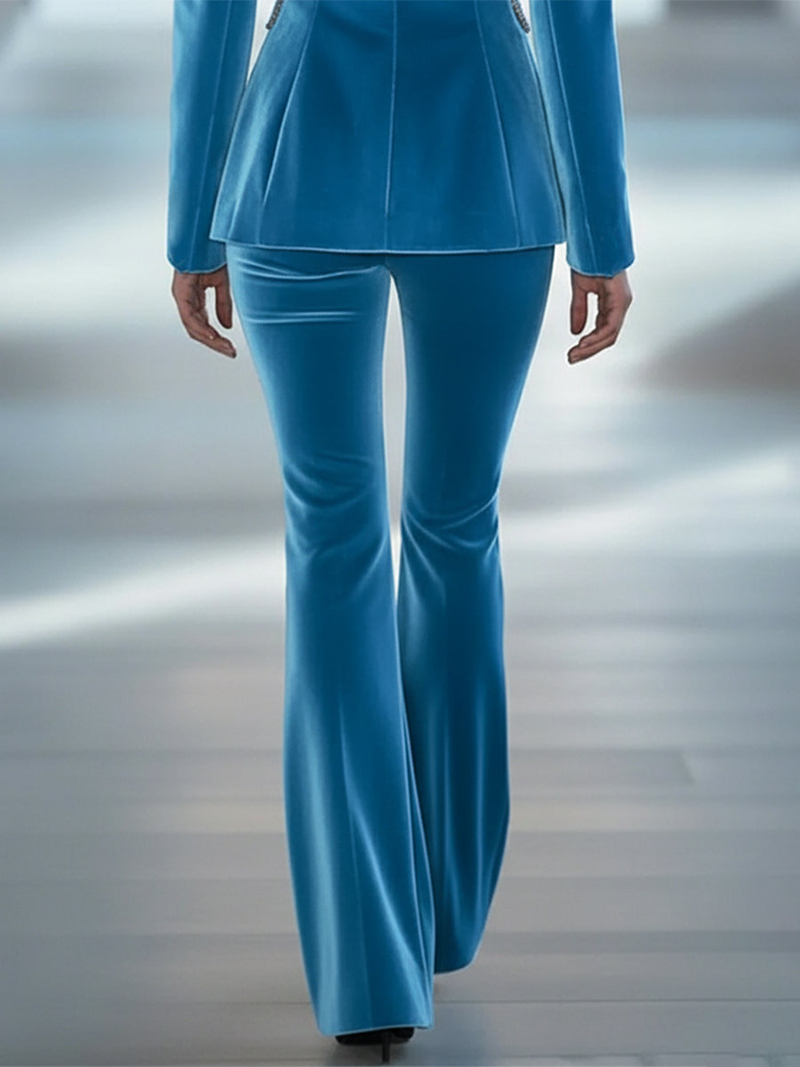 Casual Loose Retro Solid Color Velvet Flared Pants