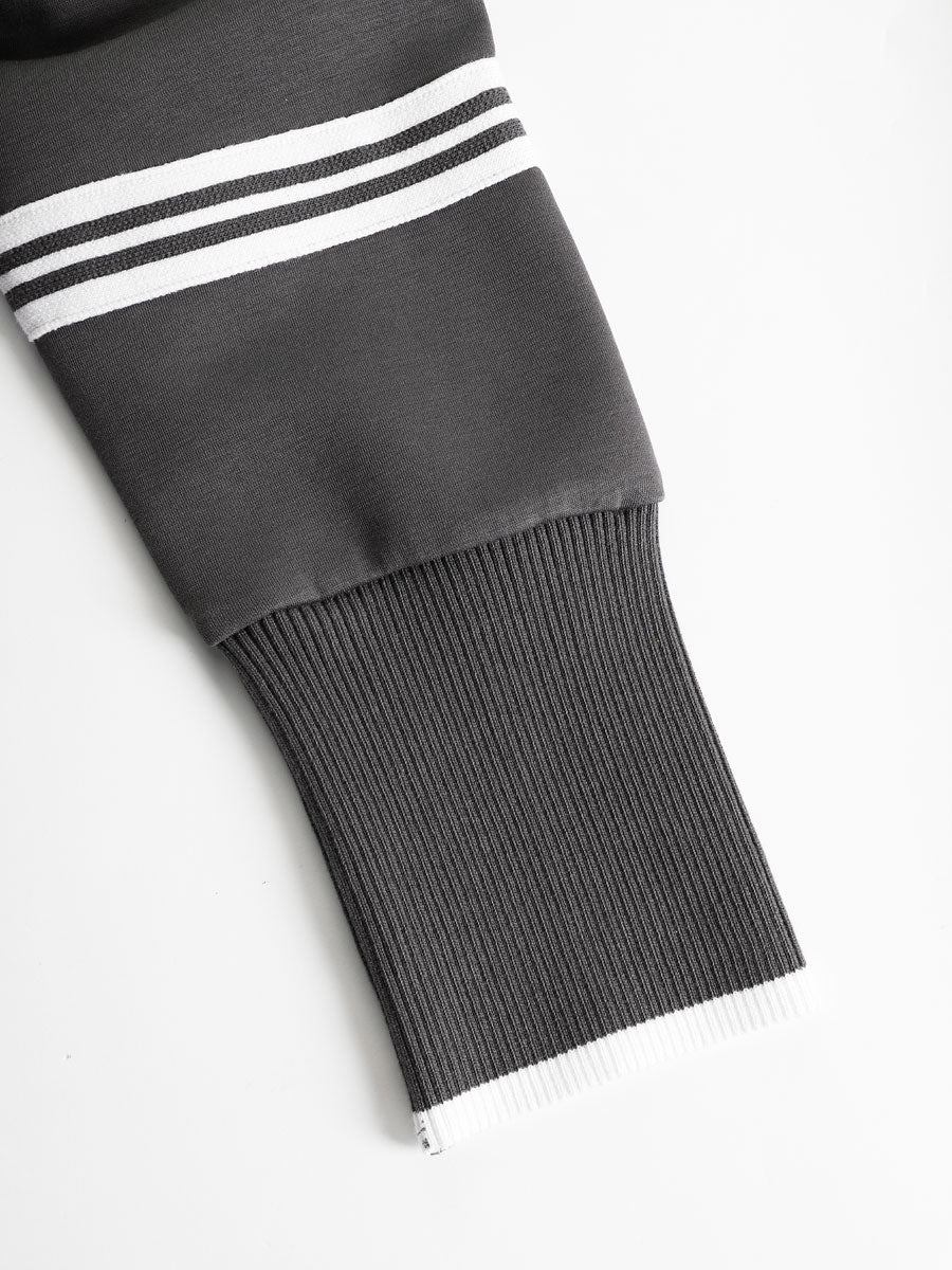 Retro Sporty Webbing Grey-white Half-zip Sweatshirt And Wide-leg Pants Set