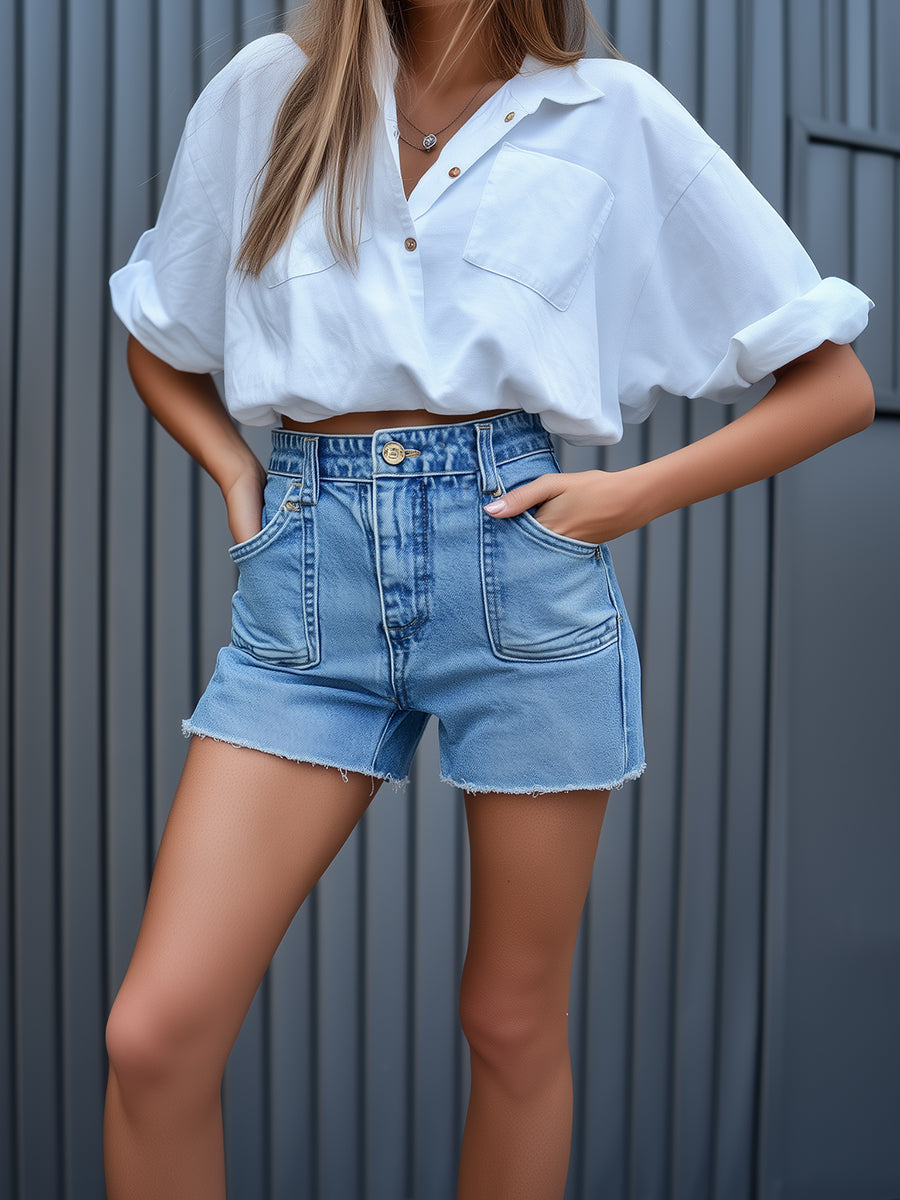 Casual Fashion Pocket Denim Shorts