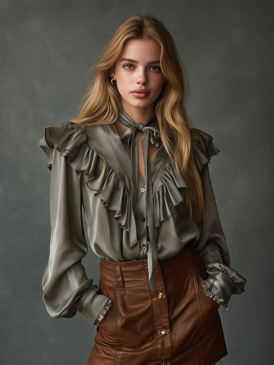 Elegant High-quality Ruffled Satin Shirt
