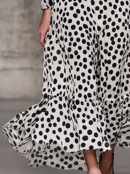 Retro Classic Black And White Polka Dot V-neck Maxi Dress
