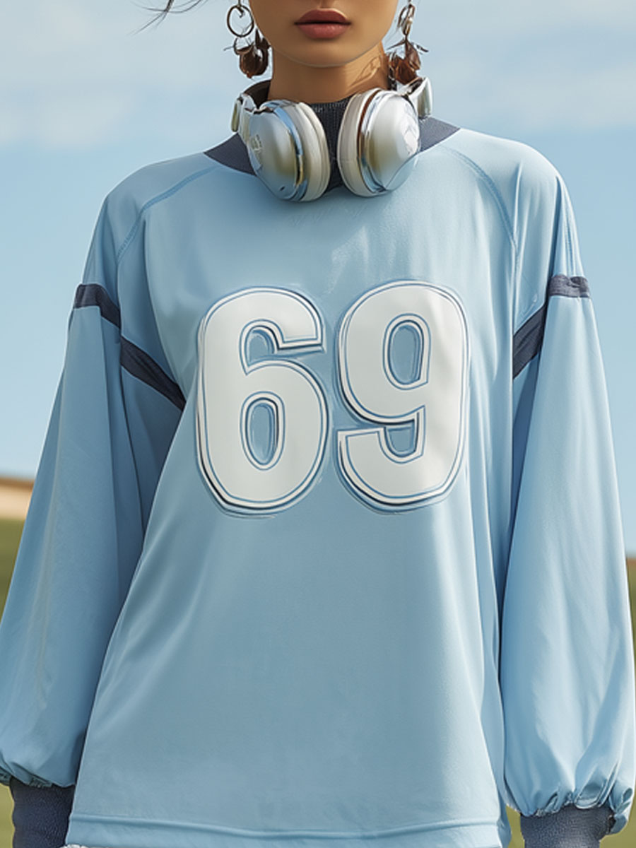 Fashionable Sporty Letter Long-Sleeve Blue T-Shirt And Ruffled Skirt Set