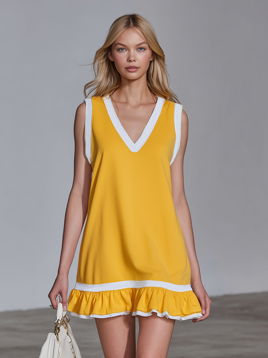 Casual Sporty V-neck Sleeveless Ruffle Mini Dress
