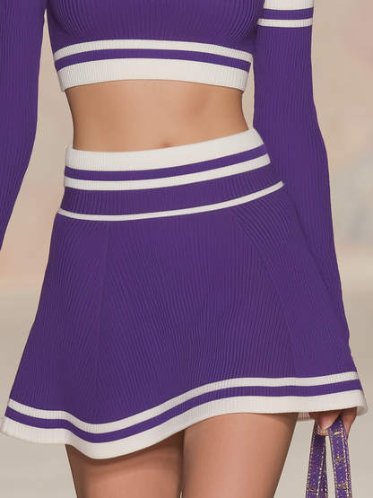 Athletic Casual Off-the-shoulder Long-sleeved Top And Mini Skirt Set