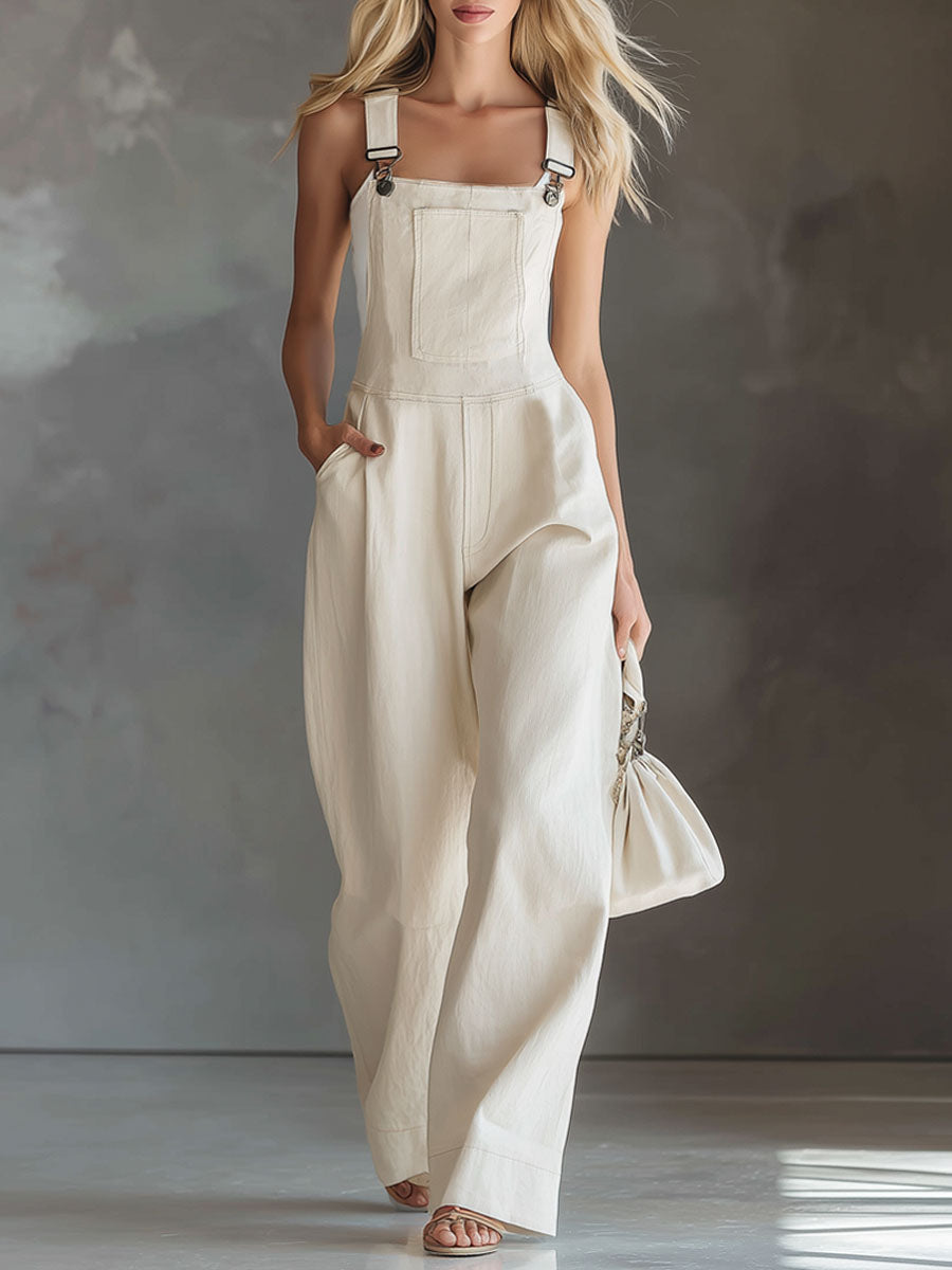 Off-white Adjustable Shoulder Strap Pocket Cotton Overalls