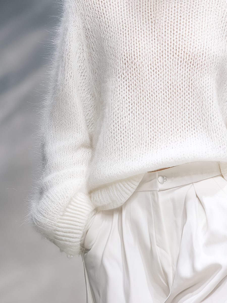 Elegant Solid Color Round Neck Loose Pullover Sweater