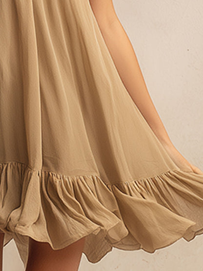 Casual Vacation Style Light Brown Round Neck Chiffon Mini Dress