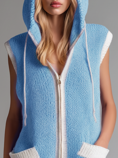 Casual And Comfortable Hooded Zip-up Knitted Mini Dress