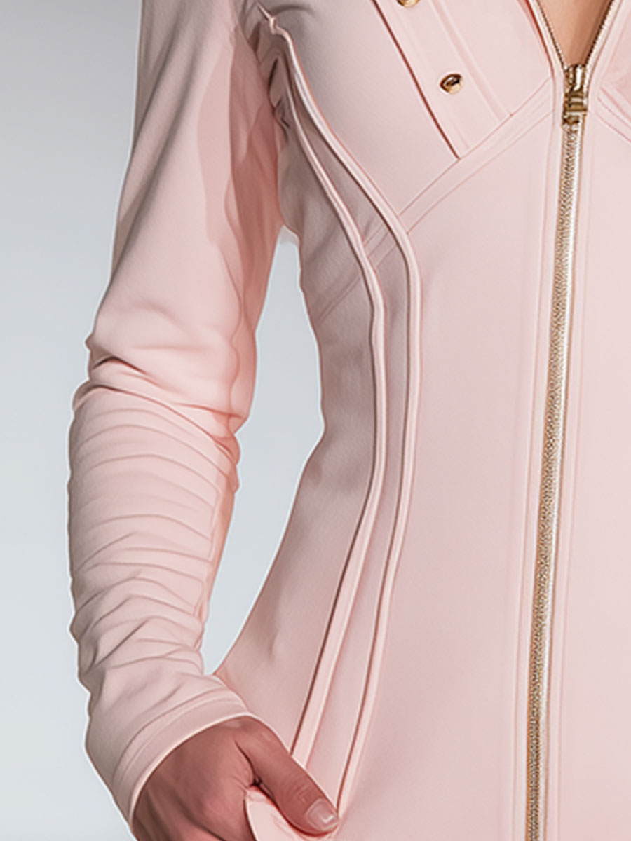 Casual And Versatile Pink Hooded Zip-up Cotton Jacket
