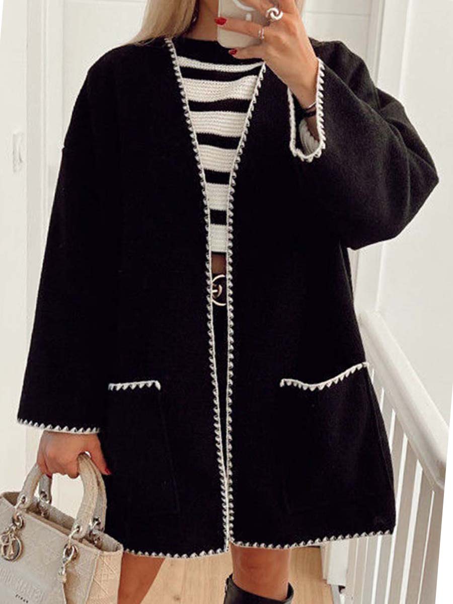 Fashionable Contrasting Woolen Coat