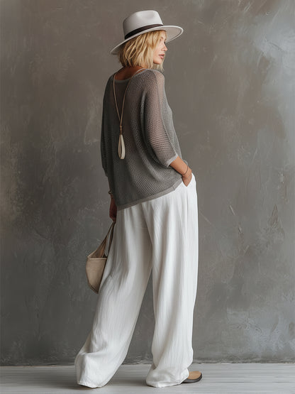 Elegant and Stylish Grey Mesh-Knit T-Shirt