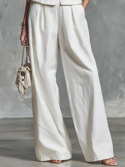 Stylish And Casual Sleeveless V-neck Button-down Top And Wide-leg Trousers Set