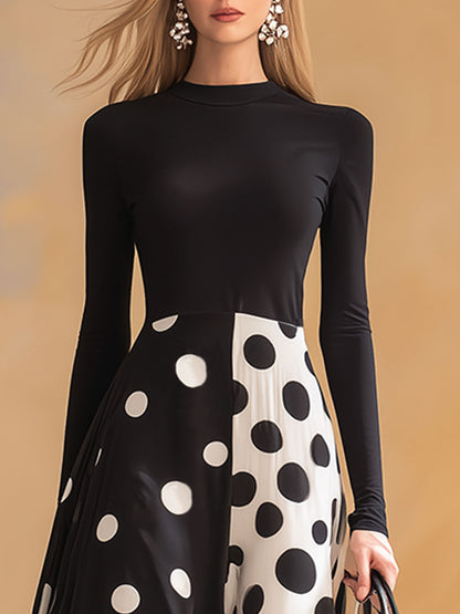 Stylish Retro Black And White Polka Dot Maxi Dress
