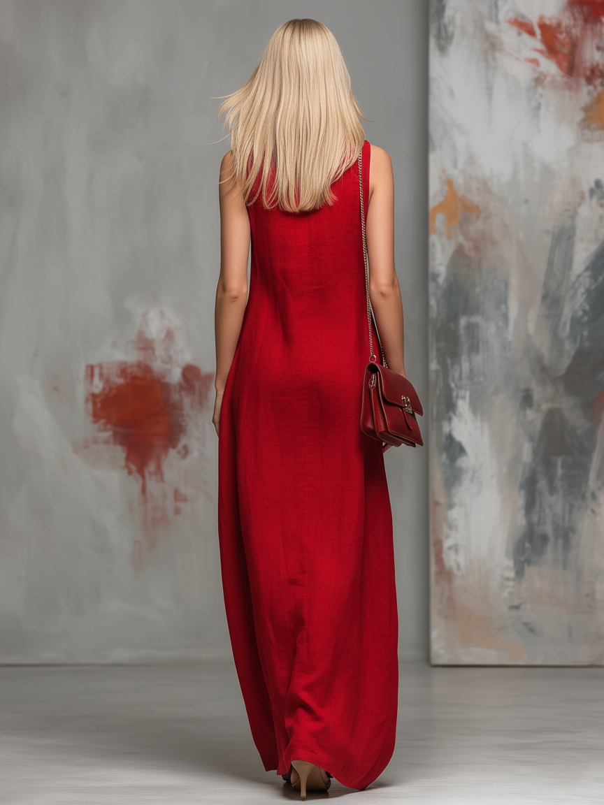 Simple And Comfortable Cowl Neckline Sleeveless Maxi Dress