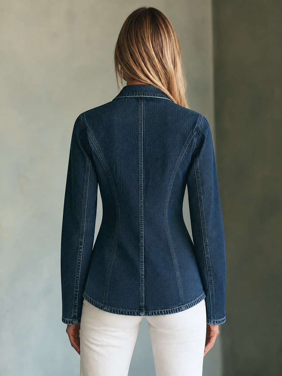 Navy Knit Cardigan Jacket V Neck Button Front Contrast Trim