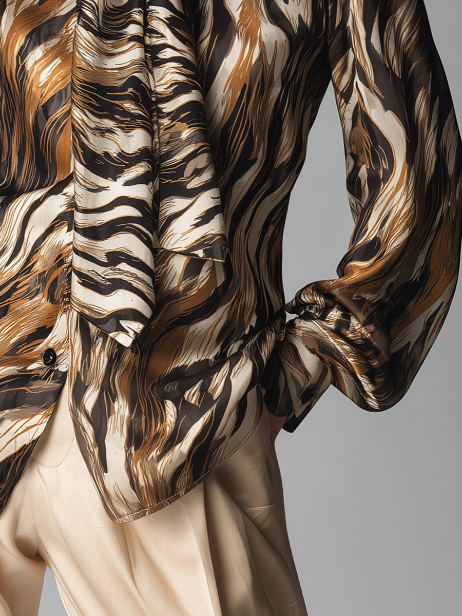 Stylish And Elegant Zebra-print Satin Shirt