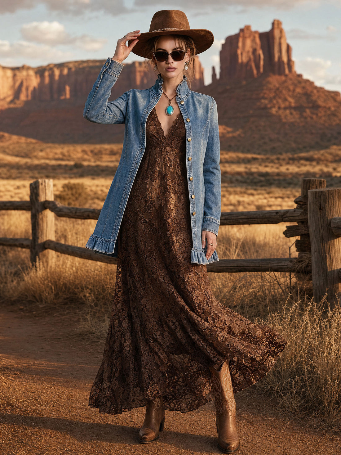 Casual Retro Ruffled Washed Blue Denim Jacket