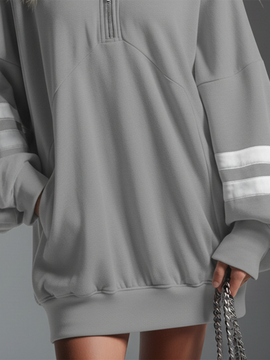 Stylish Casual Comfortable Lapel Zipper Closure Long-sleeved Mini Dress