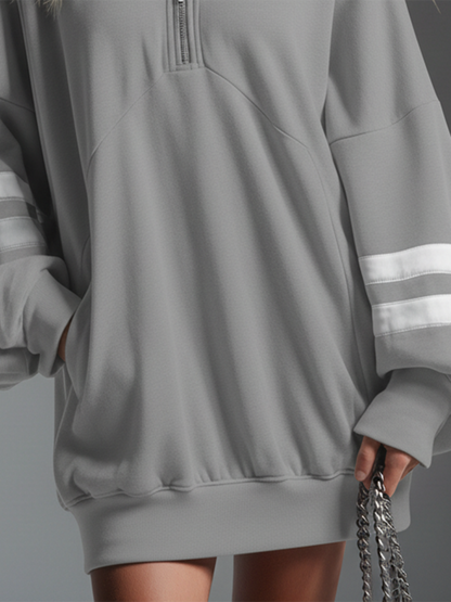 Stylish Casual Comfortable Lapel Zipper Closure Long-sleeved Mini Dress