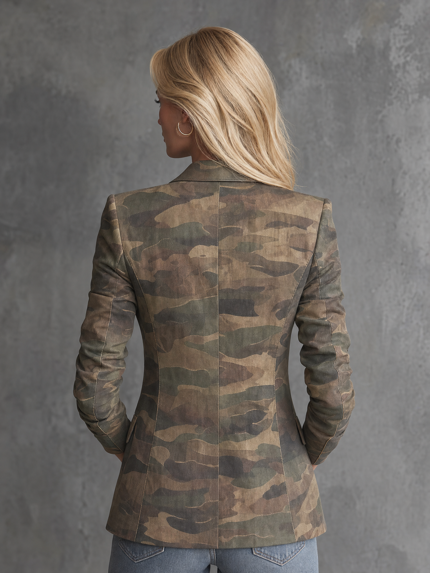 Retro Camo Print Double-Breasted Blazer