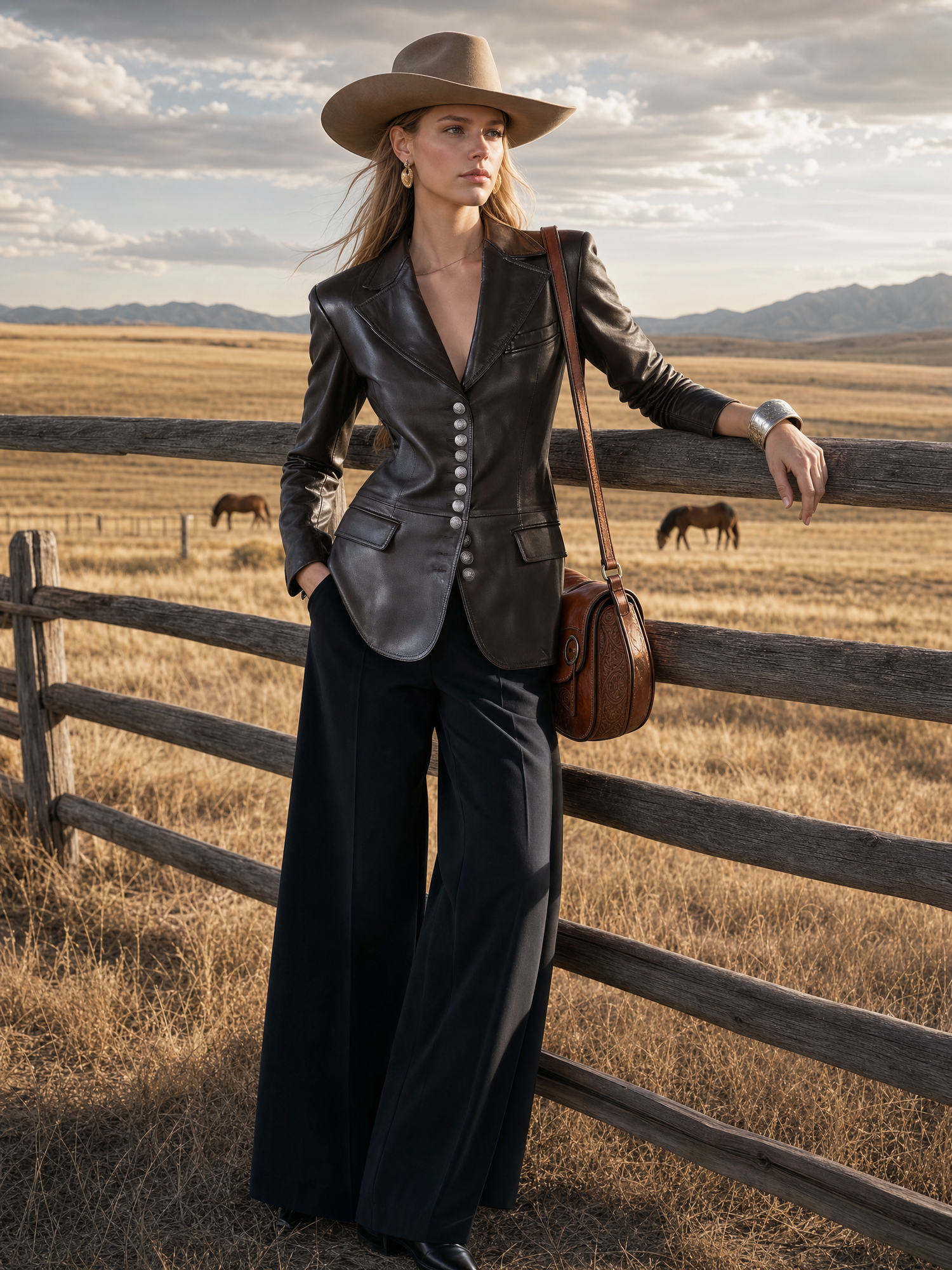 Equestrian Chocolate Brown Faux Leather Blazer Women Tailored Silver Button Fall Jacket