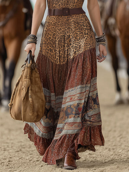 Vacation Retro Bohemian Leopard Print Sleeveless Maxi Dress