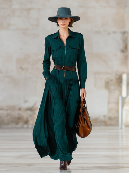Elegant Vintage Western-style Emerald Green Maxi Dress