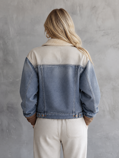 Sherpa Collar Colorblock Denim Jacket