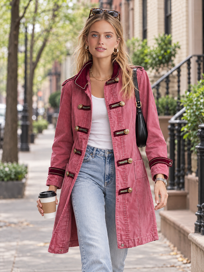 Pink Military Style Gold Button Longline Jacket