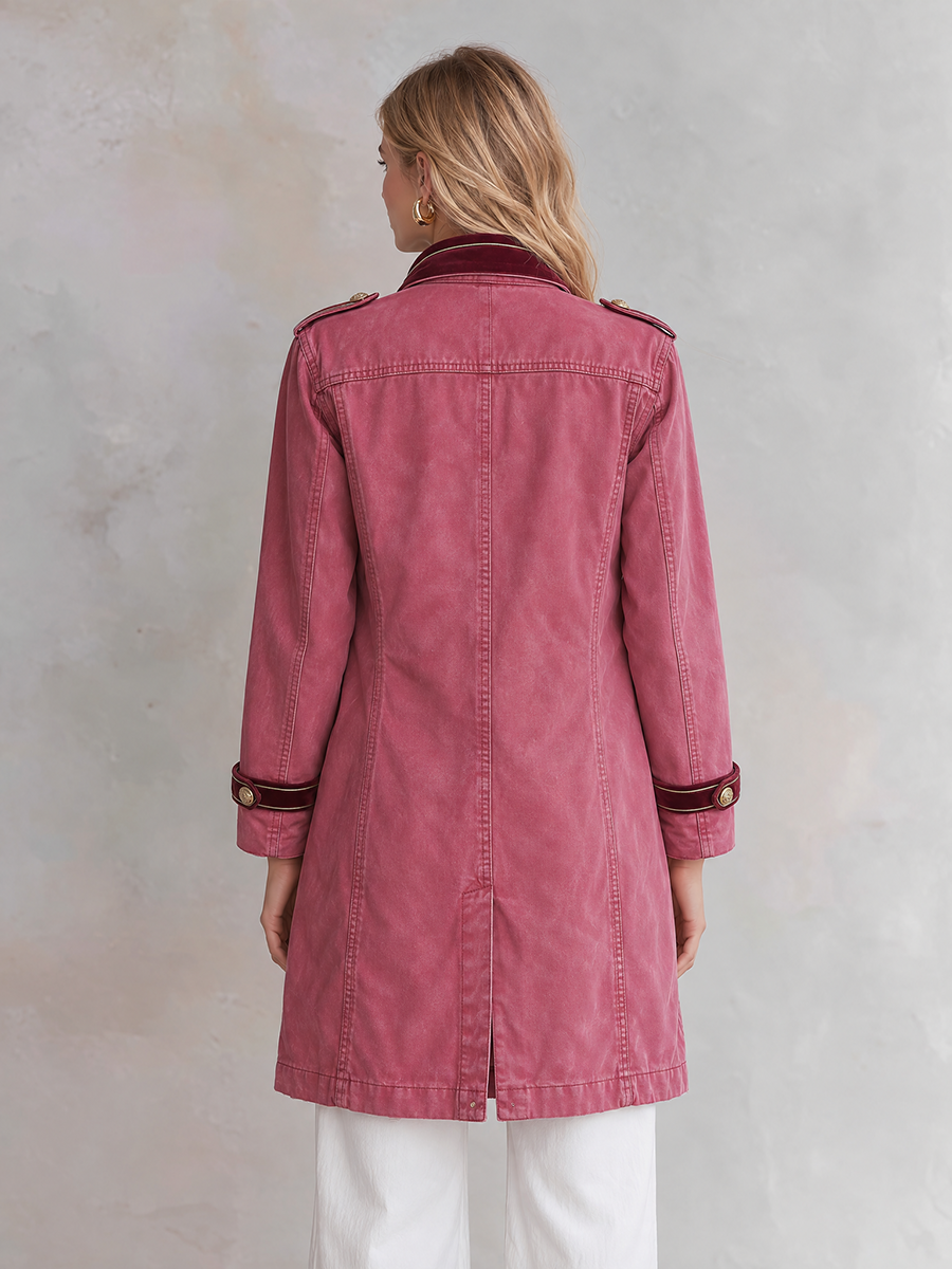 Pink Military Style Gold Button Longline Jacket