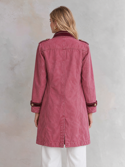 Pink Military Style Gold Button Longline Jacket