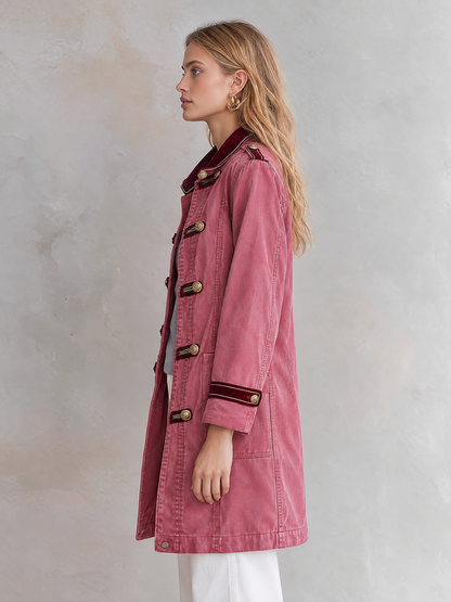 Pink Military Style Gold Button Longline Jacket