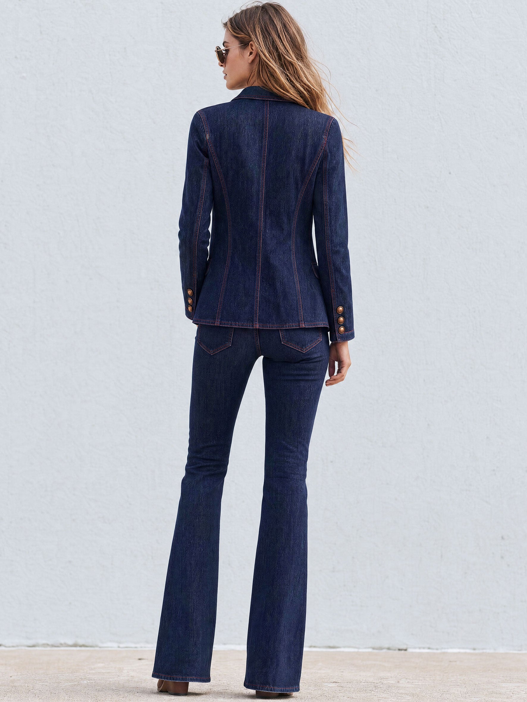 Casual Retro Red-stitched Navy Blue Denim Blazer