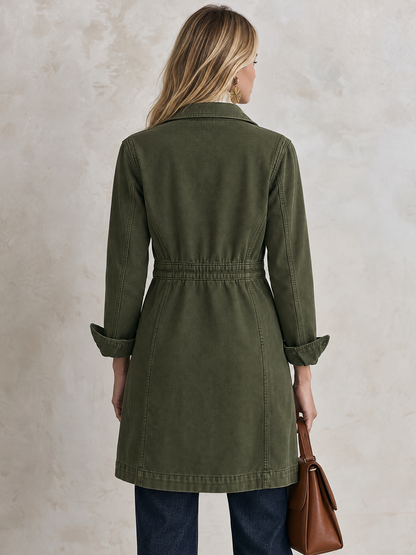Vintage Military Olive Button Longline Utility Womens Coat