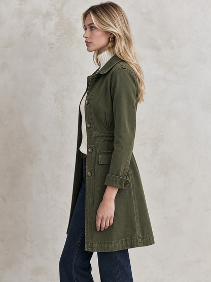 Vintage Military Olive Button Longline Utility Womens Coat