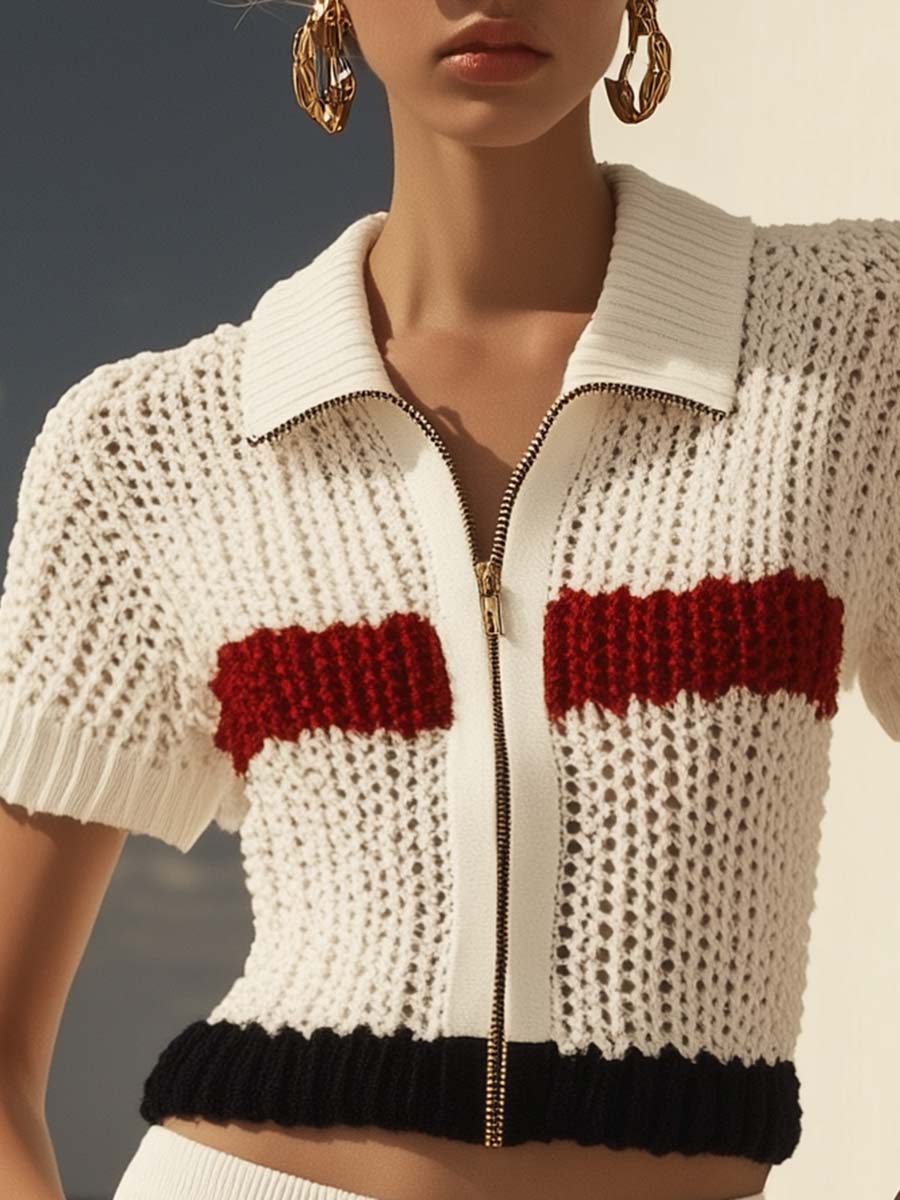 Fashionable and Exquisite Short-sleeved White Breathable Knitted Jacket